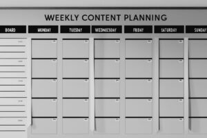 Weekly content planning board used to support intentional communication and thoughtful scheduling