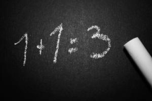 Chalkboard with an incorrect math equation representing the gap between marketing visibility and sales.